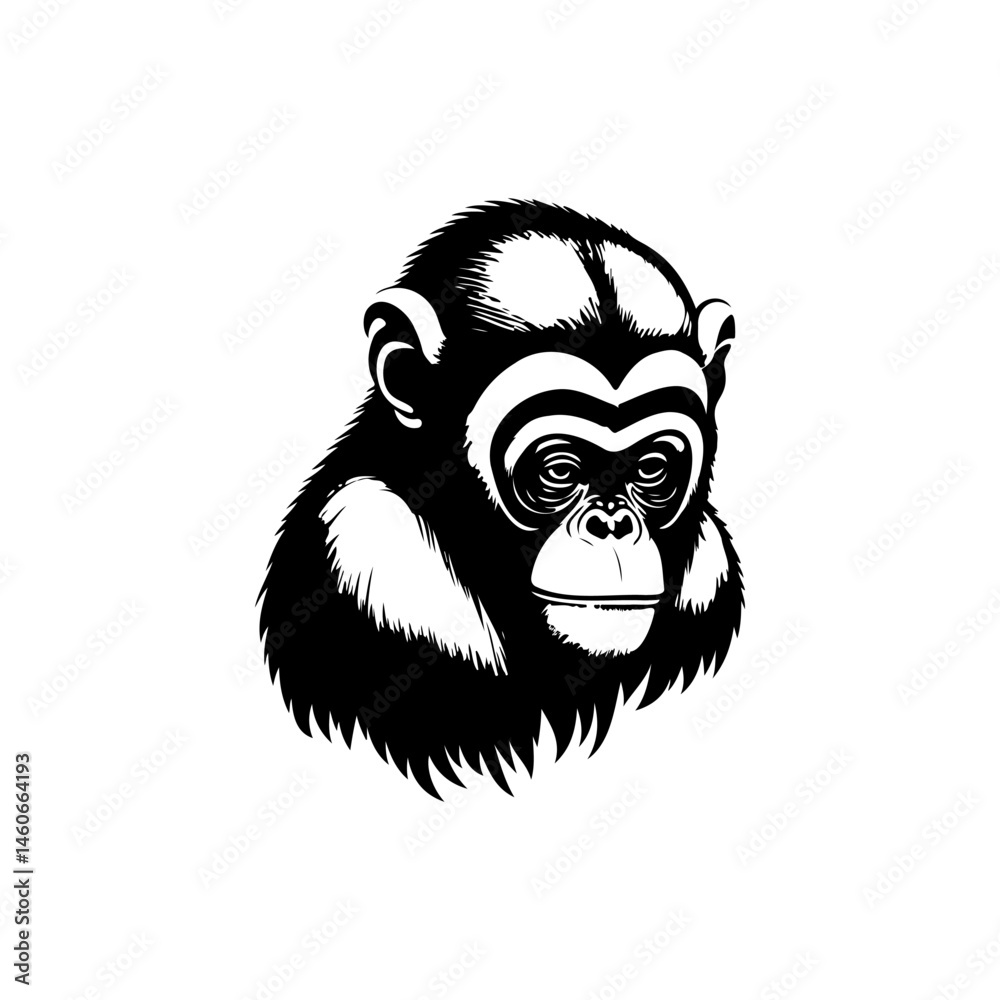 Fototapeta premium Monochrome rendition: A stylized primate portrait exuding an aura of pensive contemplation