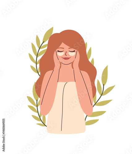 Woman taking care of her skin. Beauty treatments in the bathroom. Flat vector illustration.