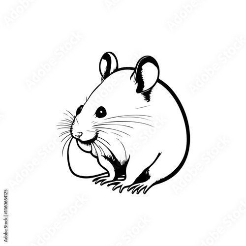 Stylized monochrome portrait of a hamster with expressive features in vector style