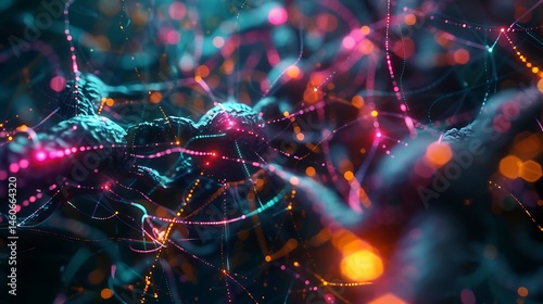 Quantum neural network with glowing quantum bits and entangled states.