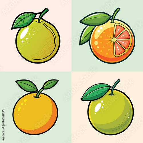 A Delightful Collection of Citrus Fruits Oranges and Limes Illustrated in Vibrant Colors