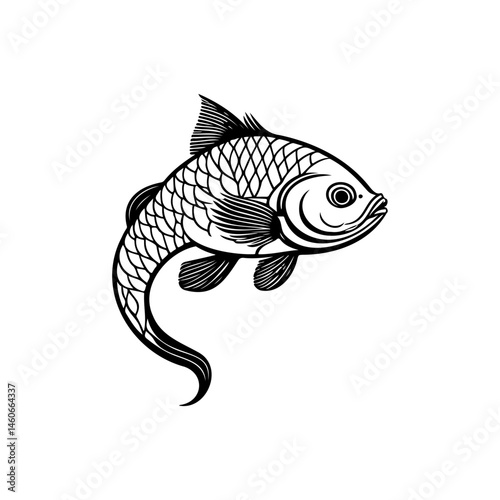 Artistic Monochrome Depiction of a Finely Scaled Freshwater Fish Specimen