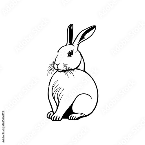 Elegant monochromatic depiction of a rabbit with poised and attentive posture