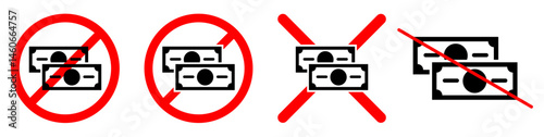 No cash vector icon showing a crossed-out banknote symbol to represent cashless payment, digital money, or card-only policy. Ideal for finance, retail signs, or modern transaction designs.