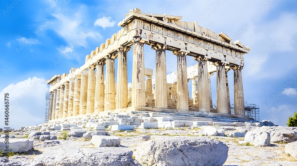 Obraz premium Majestic ancient temple structure under a brilliant sky.