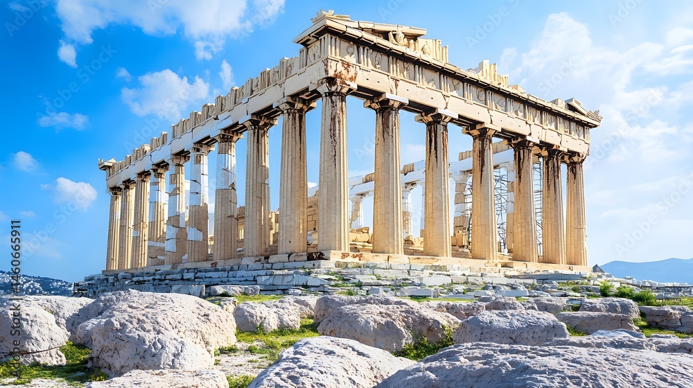 Obraz premium Ancient Greek temple structure under a bright sky.