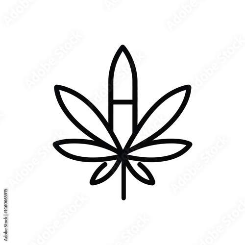 Minimalist cannabis leaf outline on transparent background, simple medical herb logo