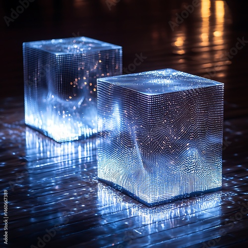 Illuminated cubes, glowing internal patterns