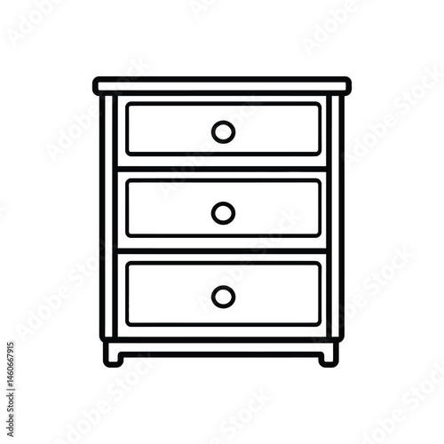 Minimalist Chest of Drawers with Three Drawers Outline on Transparent Background