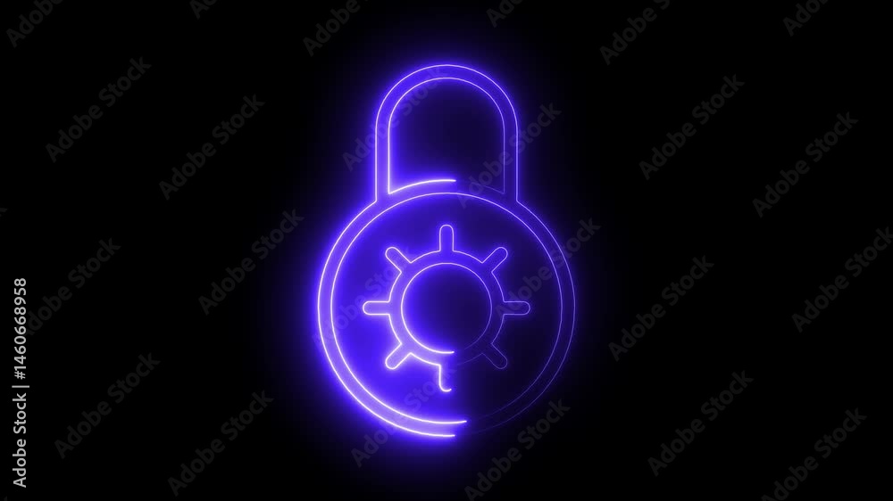 Glowing neon lock and password icon with padlock security animation Cyber security icon with glowing lock and animated password padlock on black background Glowing neon lock and password icon with padlock security animation Cyber security icon with glowing lock and animated password padlock on black background
