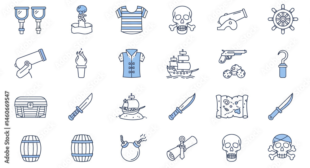 Fototapeta premium Collection of Nautical and Pirate Themed Line Icons