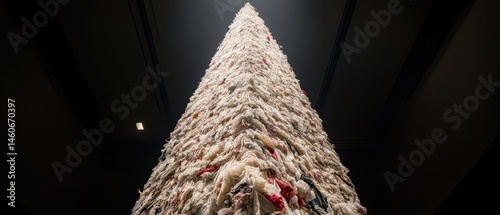 Obraz na płótnie A towering structure made of intertwined materials, resembling a Christmas tree, set against a dark background. w salonie