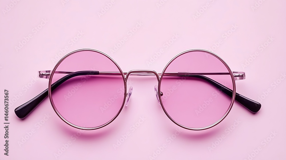 Stylish pink sunglasses with round lenses reflecting a retro-inspired aesthetic Stylish pink sunglasses with round lenses reflecting a retro-inspired aesthetic