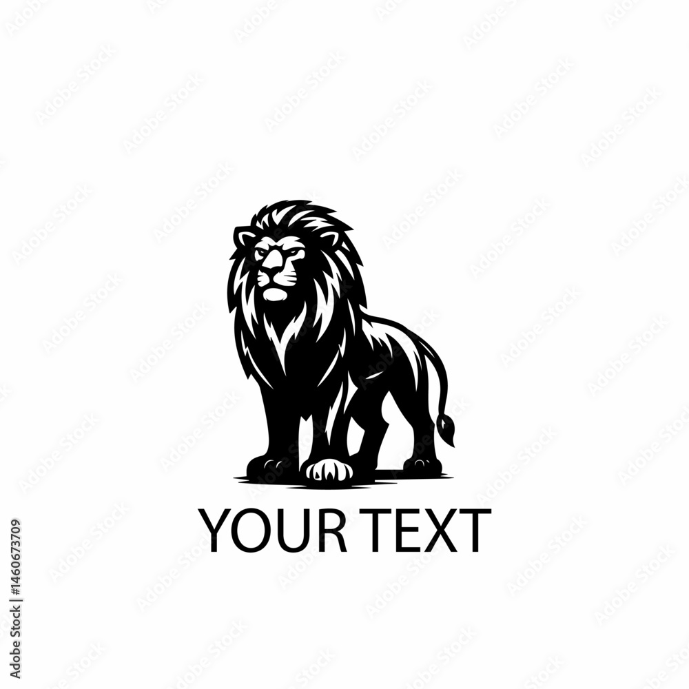 Fototapeta premium Full Body Lion Logo – Monochrome King of the Jungle Vector on Isolated White Background