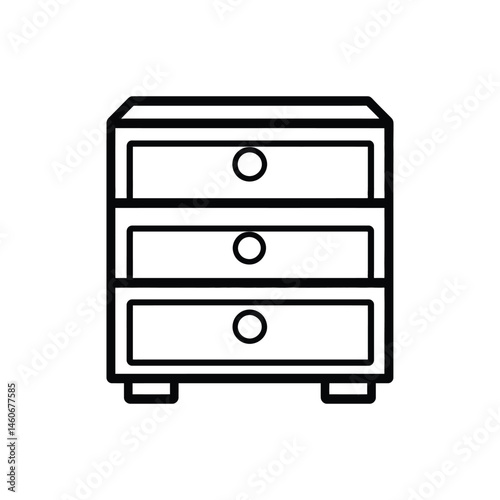 Minimalist Drawer Unit Icon Outline with Three Drawers on Transparent Background