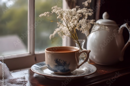 Serene morning setup with soothing valerian-root tea for a calm and relaxing start