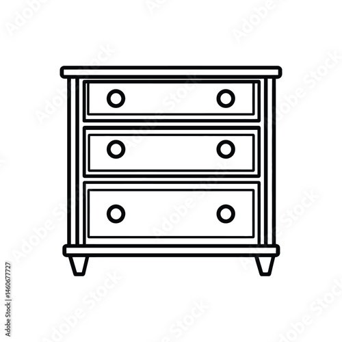 Minimalist Dresser Icon with Drawers, White Furniture on Transparent Background