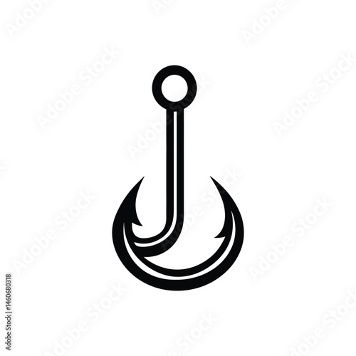 Minimalist Fishing Hook Icon with Sharp Barbs on Transparent Background Design