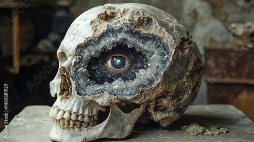 geode crystal skull with human eye inset 