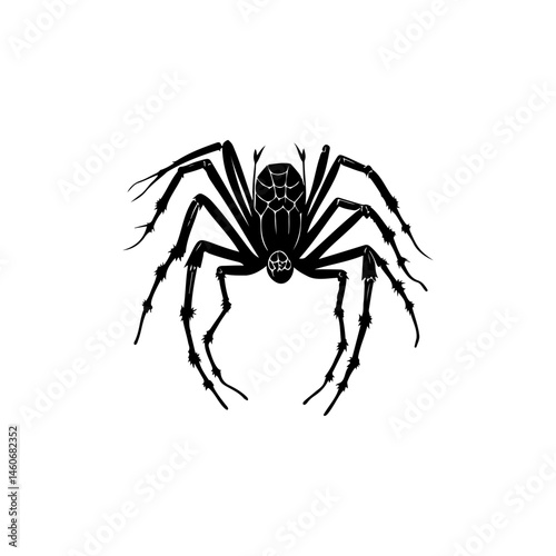 Detailed monochrome illustration of a spider with intricate leg and body features