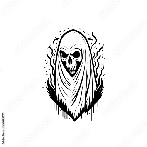 Grim Reaper Specter Illustration with Creepy Outline and Disturbing Details