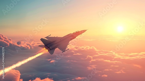 A high-speed jet fighter streaking across the sky, launching a missile at a distant target.