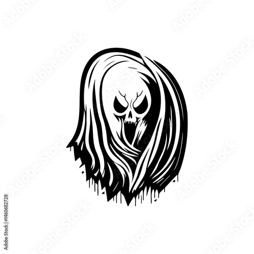 Spooky apparition: a monochrome illustration of a ghostly figure with dripping details