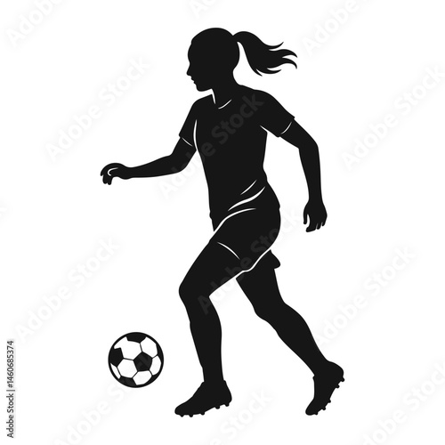 Female soccer player black silhouette set