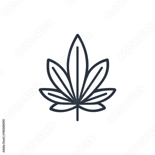 Minimalist Hemp Leaf Line Icon with Transparent Background Simple Style