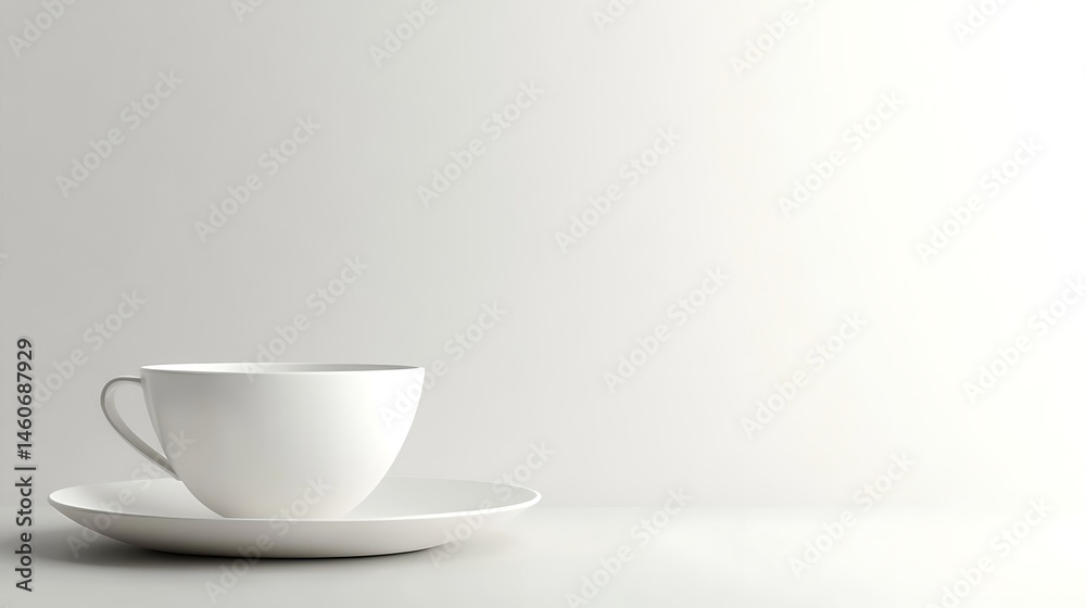 Simple and elegant monochrome still life with a white teacup and saucer Simple and elegant monochrome still life with a white teacup and saucer