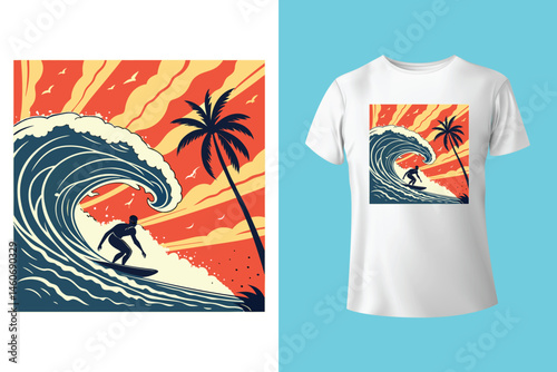 Santa ready to surfing vector art illustration