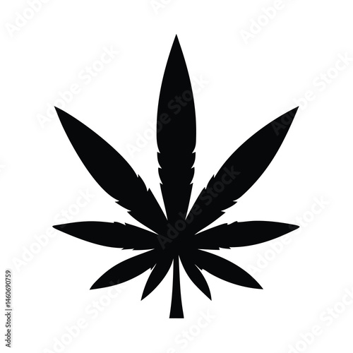 Black Silhouette of a Cannabis Leaf on White Background