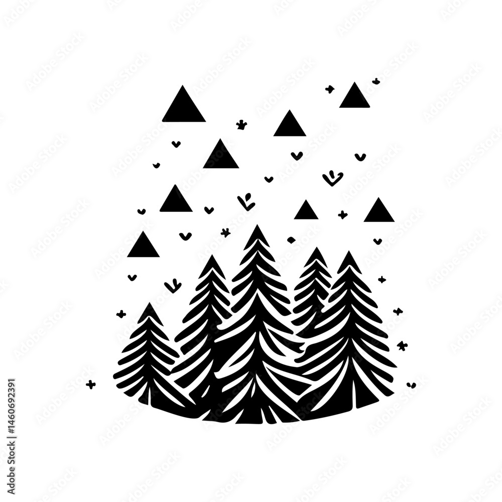 Obraz premium Abstract forest composition with triangular figures invoking winter nature