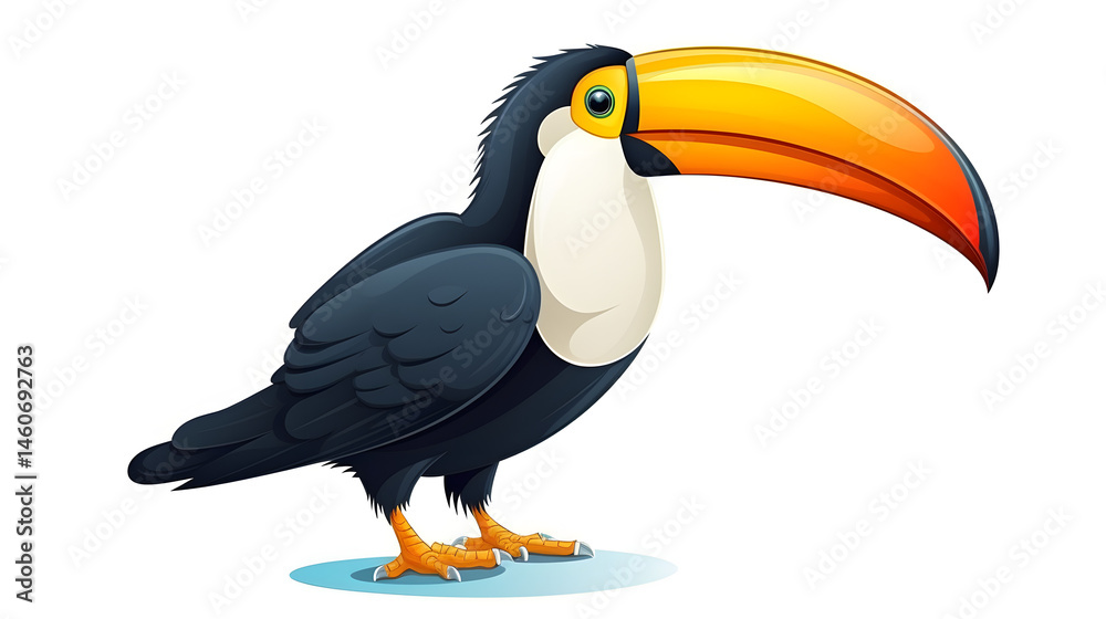 Naklejka premium Toucan Black Cartoon Bird Icon on White Background for Creative Designs