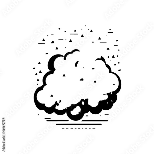 Stylized cloud formation with decorative elements conveys atmospheric nature