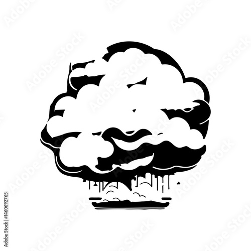 Stylized monochrome illustration of a cumulus cloud with falling droplets
