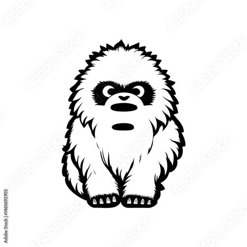 Stylized Yeti Illustration: Monochrome depiction of a mythical creature on white