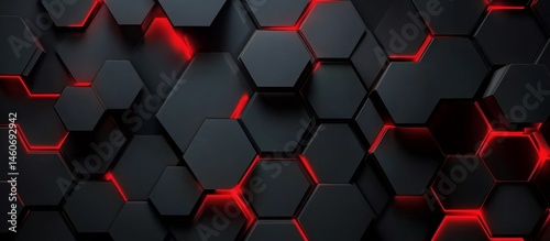 Dark Hexagonal Pattern with Red Accents