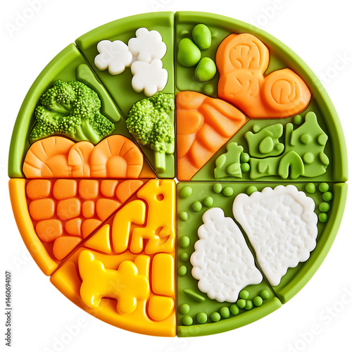 Puzzle Feeder Plate with Food Isolated on Transparent Background