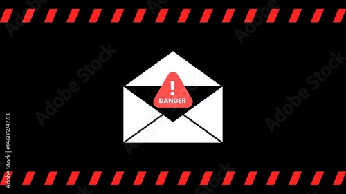 Animated envelope warning with danger symbol, blurred alert effect, and transparent background. Perfect for cybersecurity, phishing, or alert-related content.