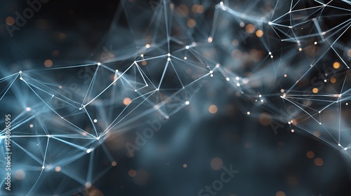 Abstract digital background with glowing grey plexus, interconnected points and lines, symbolizing big data, network connections, and advanced technology science concepts.