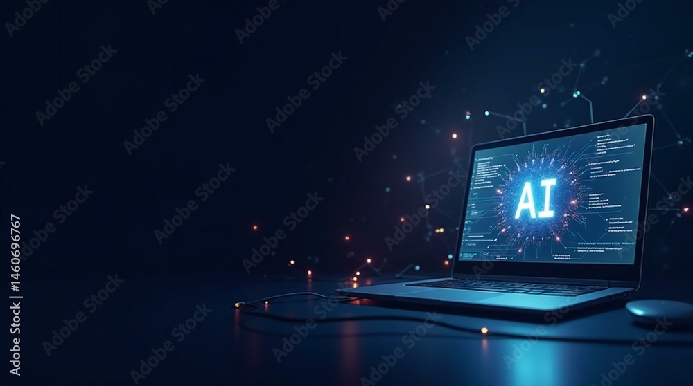 Obraz premium Laptop with Glowing AI Symbol.