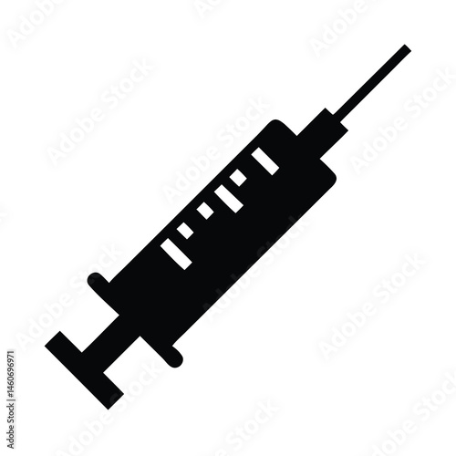 Black Silhouette Medical Syringe Icon Illustration
