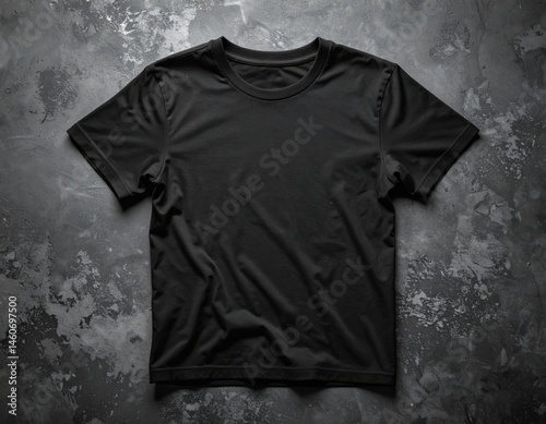 Black T-Shirt Mockup On Dark Concrete Background