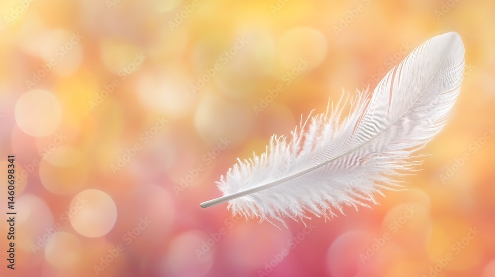 Naklejka premium Ethereal lightness: A delicate feather floating on a dreamy bokeh backdrop
