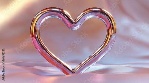 Minimalist  Heart Frame with Glossy Surface - A high-quality  of a heart-shaped frame with a sleek, glossy texture, set against a softly lit background. 