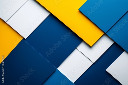 Modern Abstract Blue, Yellow, and White Geometric Background - A sleek and dynamic composition featuring overlapping geometric shapes in vibrant blue, yellow, and white tones.
