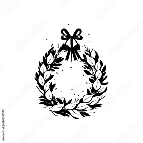 Elegant wreath with a delicate bow in monochrome sophistication and charm