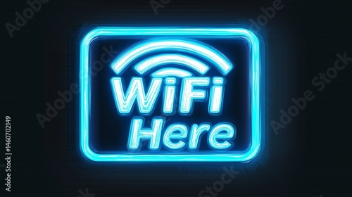 Free WiFi Here Neon Sign Concept - A high-definition vector illustration of a glowing 