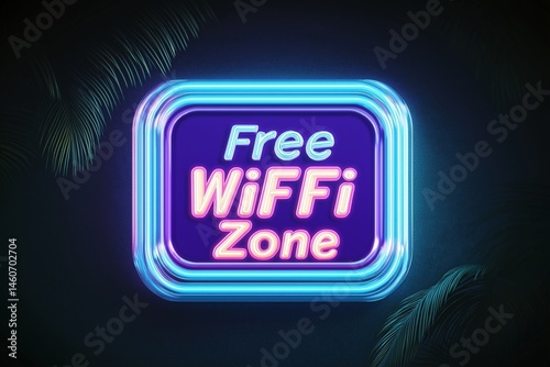 Free WiFi Zone Neon Sign Icon - A futuristic vector illustration of a glowing neon 